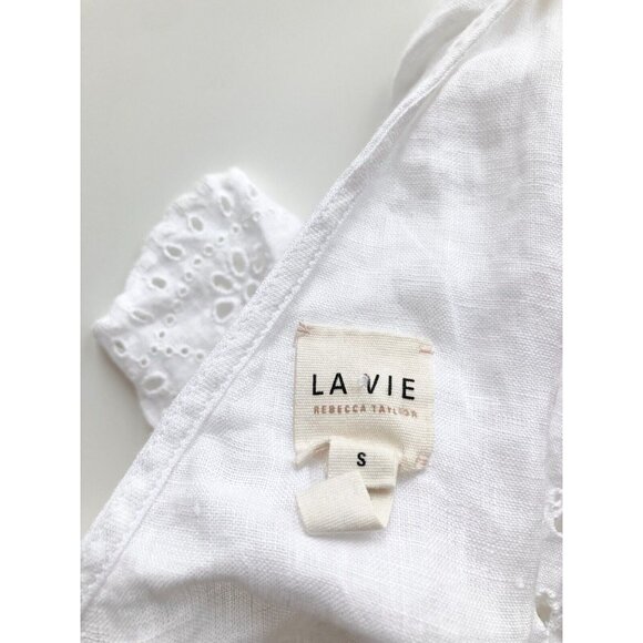 LA VIE By REBECCA TAYLOR Sarcelle White Linen Eyelet Embroidered Dress, Size S - Picture 14 of 16